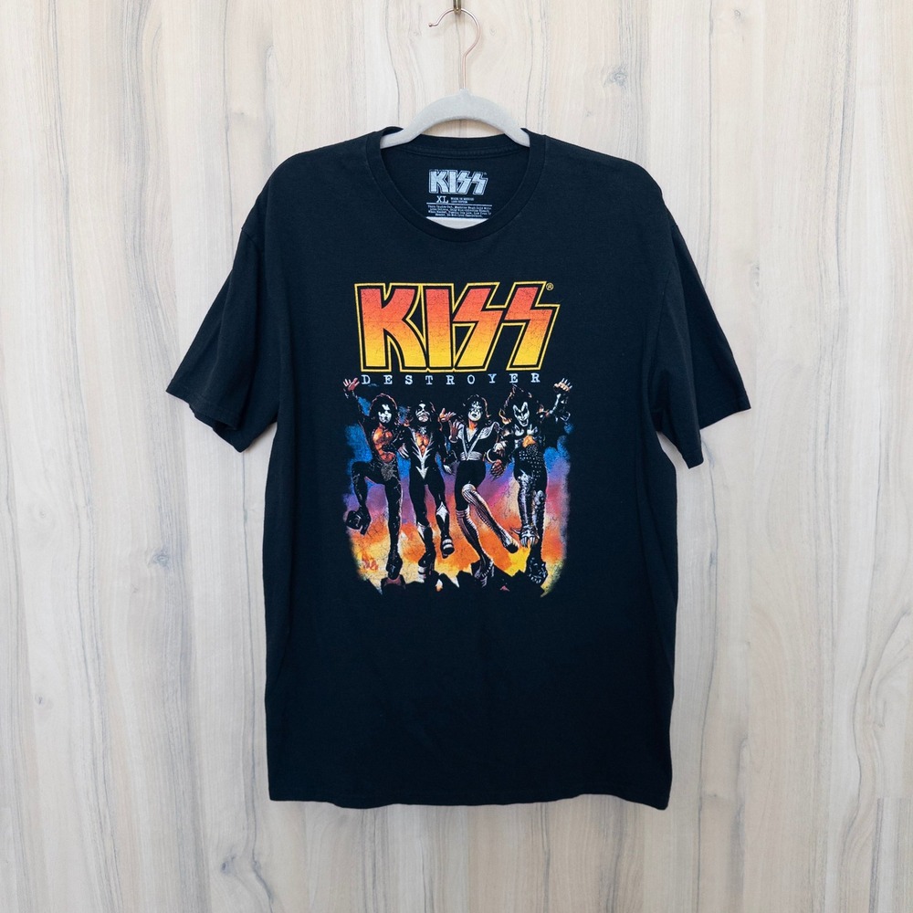 KISS‎ Mens Graphic T-Shirt Size XL Black Destroyer Album Band Tee Rock Grunge